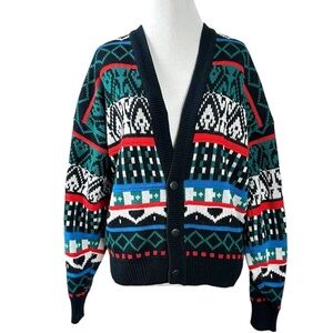 Vintage 70s Sasson Fair Isle V Neck Cardigan Sweater Oo La La Small Retro